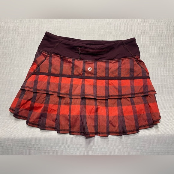 Lululemon Pace Setter Pleated Mini Skirt Skort Plaid Yama Check Bordeaux Drama 4 - Picture 2 of 6
